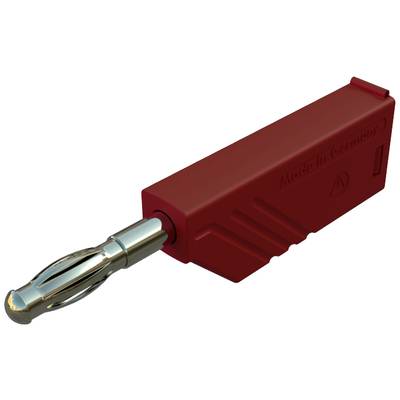 Egy piros adapter fémfejű érintkezővel, oldalán 'Made in Germany' felirattal.