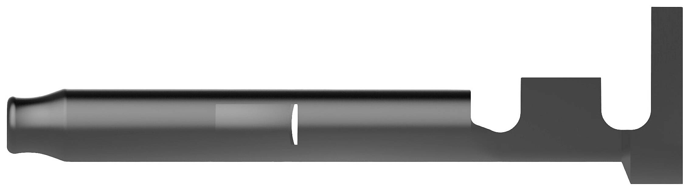 Fémkulcs vagy eszköz hengeres markolattal és többszörösen bevágott hegyű véggel, valószínűleg speciális zárszerkezetekhez.