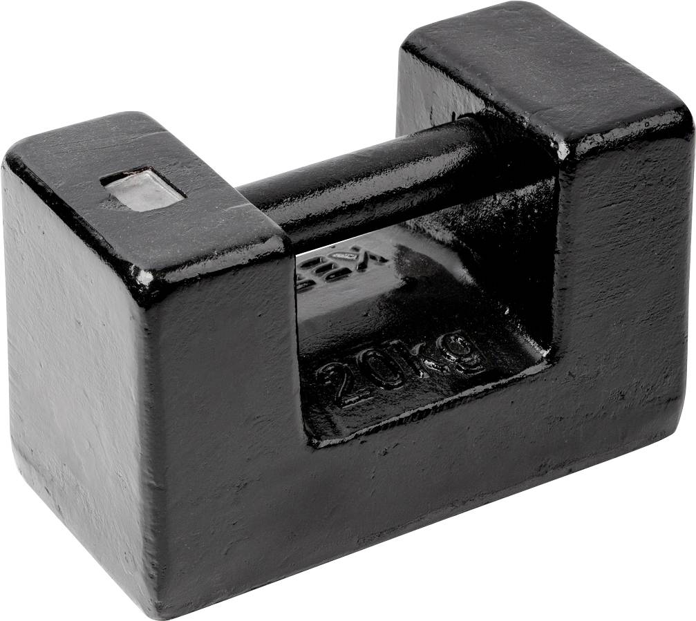 Egy 20 kg-os fekete fémtömb, téglalap alakú, ipari vagy kereskedelmi célokra alkalmas.
