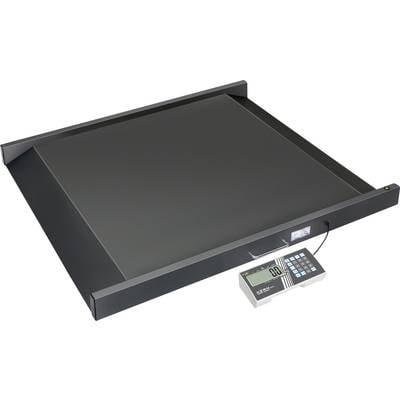 Egy fekete platformmérleg digitális kijelzővel, amely alkalmas nagy tárgyak vagy csomagok mérésére. A kijelzőn '0,0' látható.