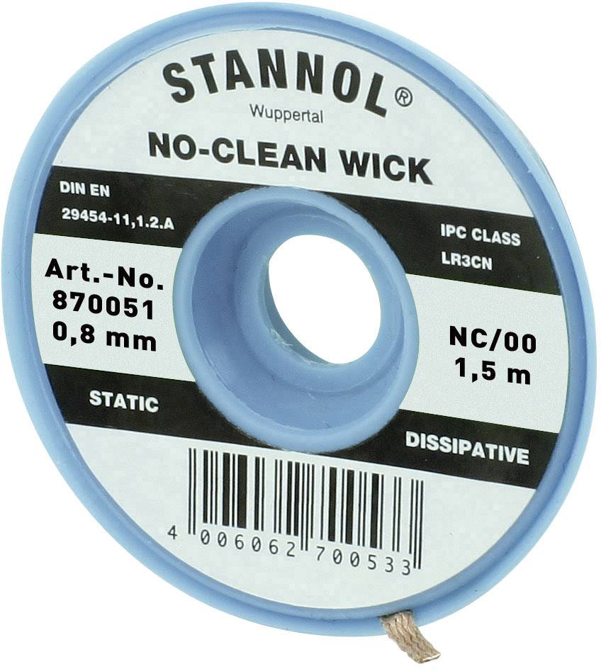 Kék orsóház a 'STANNOL NO-CLEAN WICK' felirattal, cikkszám: 870051. Átmérő: 0,8 mm, hosszúság: 1,5 m, antisztatikus.