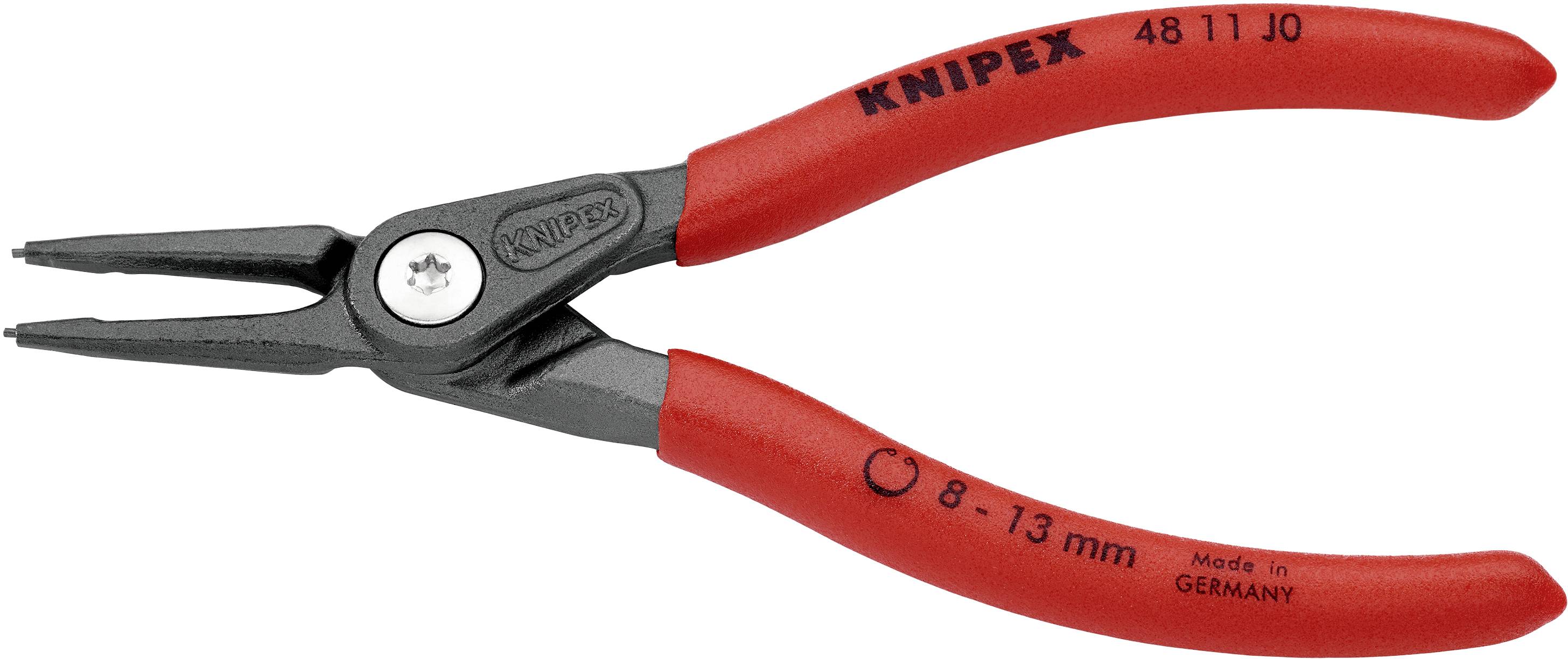 Piros Knipex csúcsfogó fekete markolattal, alkalmas szerelési munkákhoz. Méret 8-13 mm-ig. Németországban gyártva.
