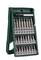 Különböző csavarhúzó betétek készlete zöld tokban. Tartalmaz különféle csavarfajtákhoz való biteket.