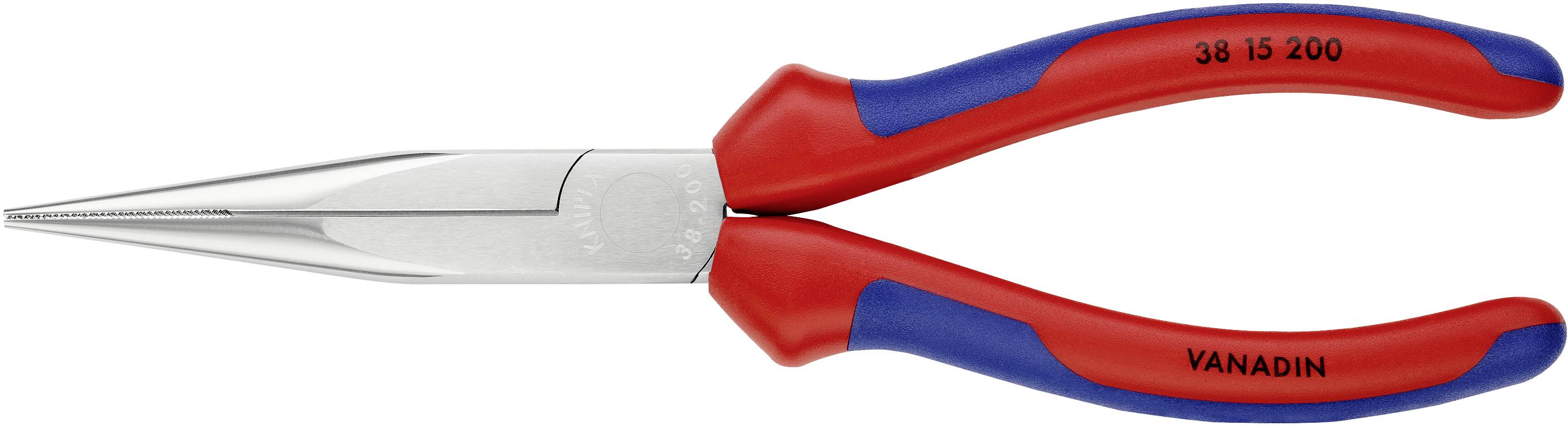 Műszerész fogó 200 mm, egyenes, lapos, kerek pofa, Knipex 38 15 200