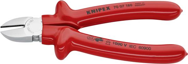VDE oldalcsípőfogó, lágy/közepes/kemény huzal max.: Ø 4/3/2,5 mm, Knipex 70 07 180