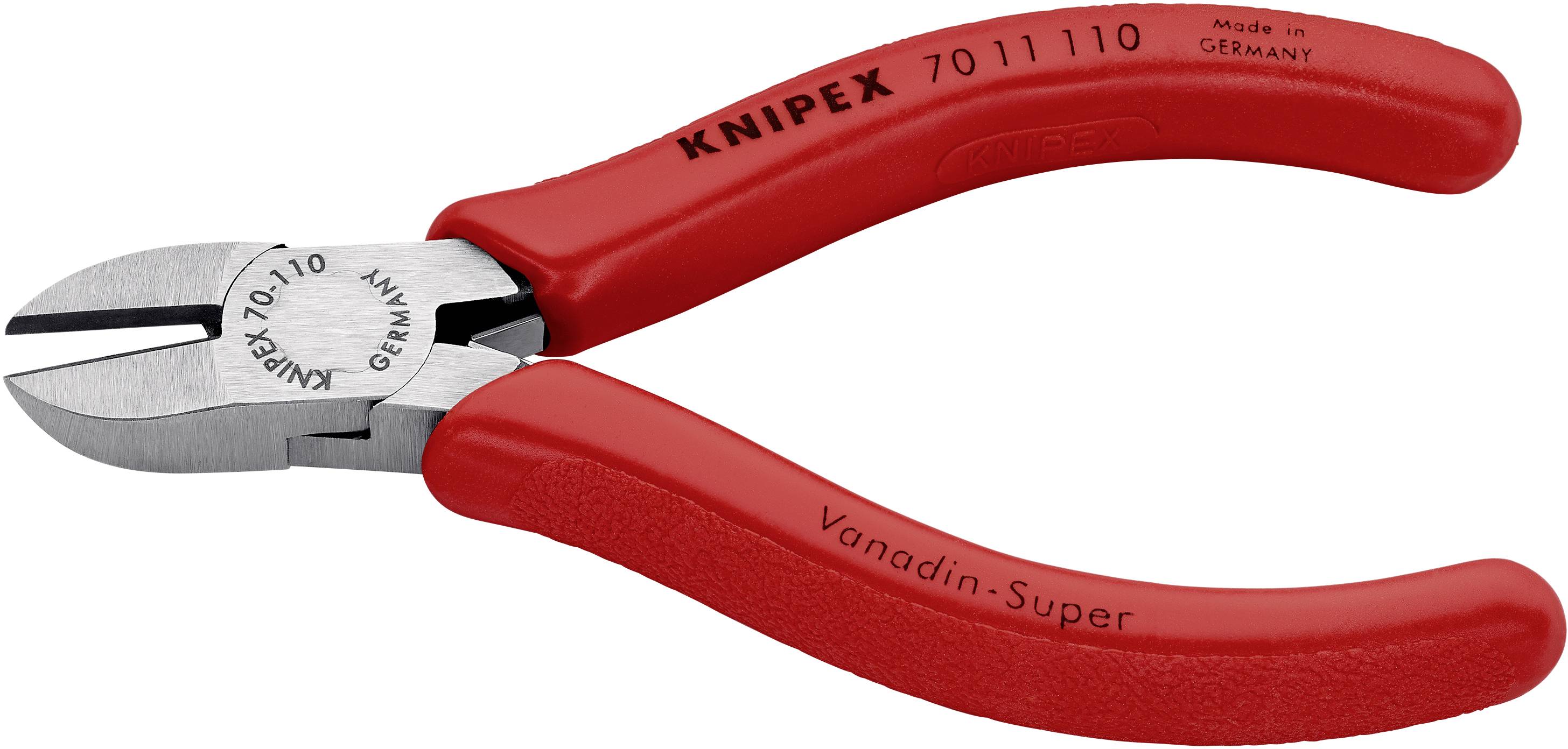 Piros oldalcsípő fogó 'KNIPEX' és 'Made in Germany' felirattal, drótok vágására alkalmas.