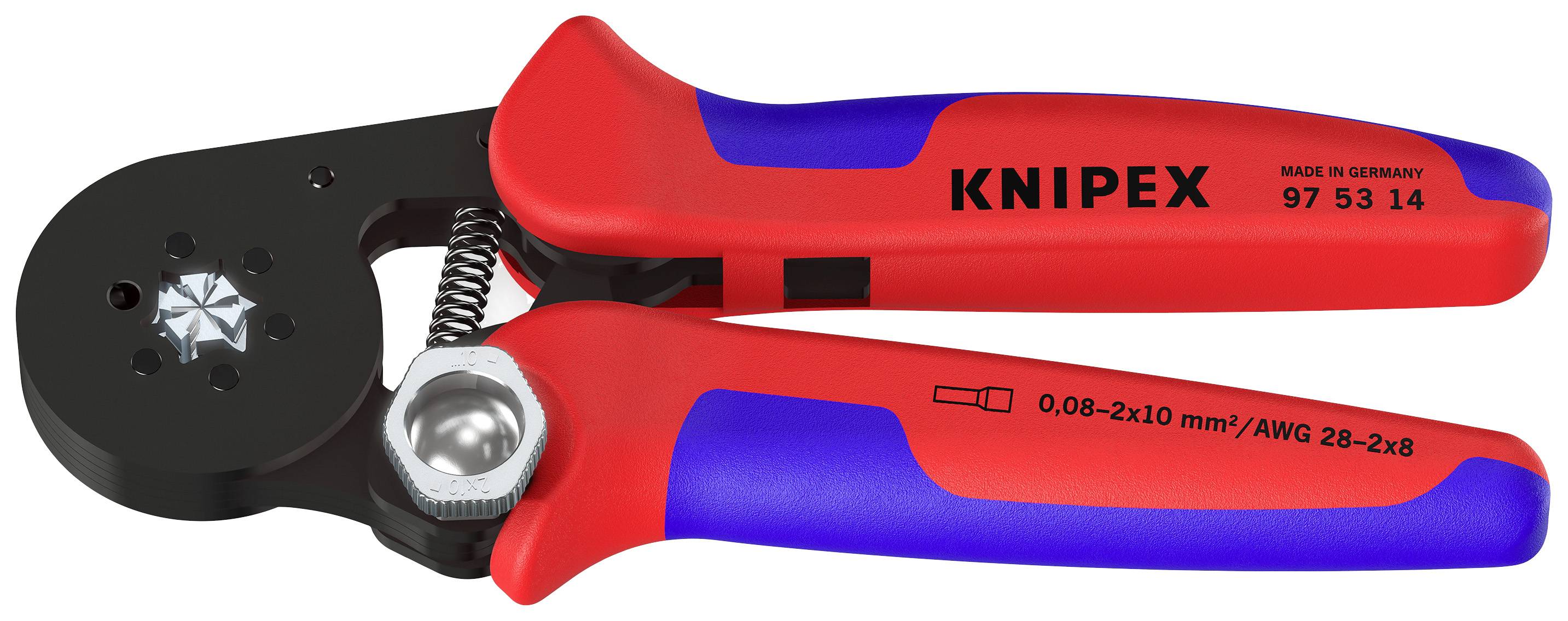 Önbeállító krimpelő fogó érvéghüvelyekhez oldalsó bevezetéssel, Knipex 97 53 14