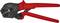Egy KNIPEX márkájú piros krimpelőfogó, '97 52 05' modell, emelőáttétellel, semleges felületen látható.