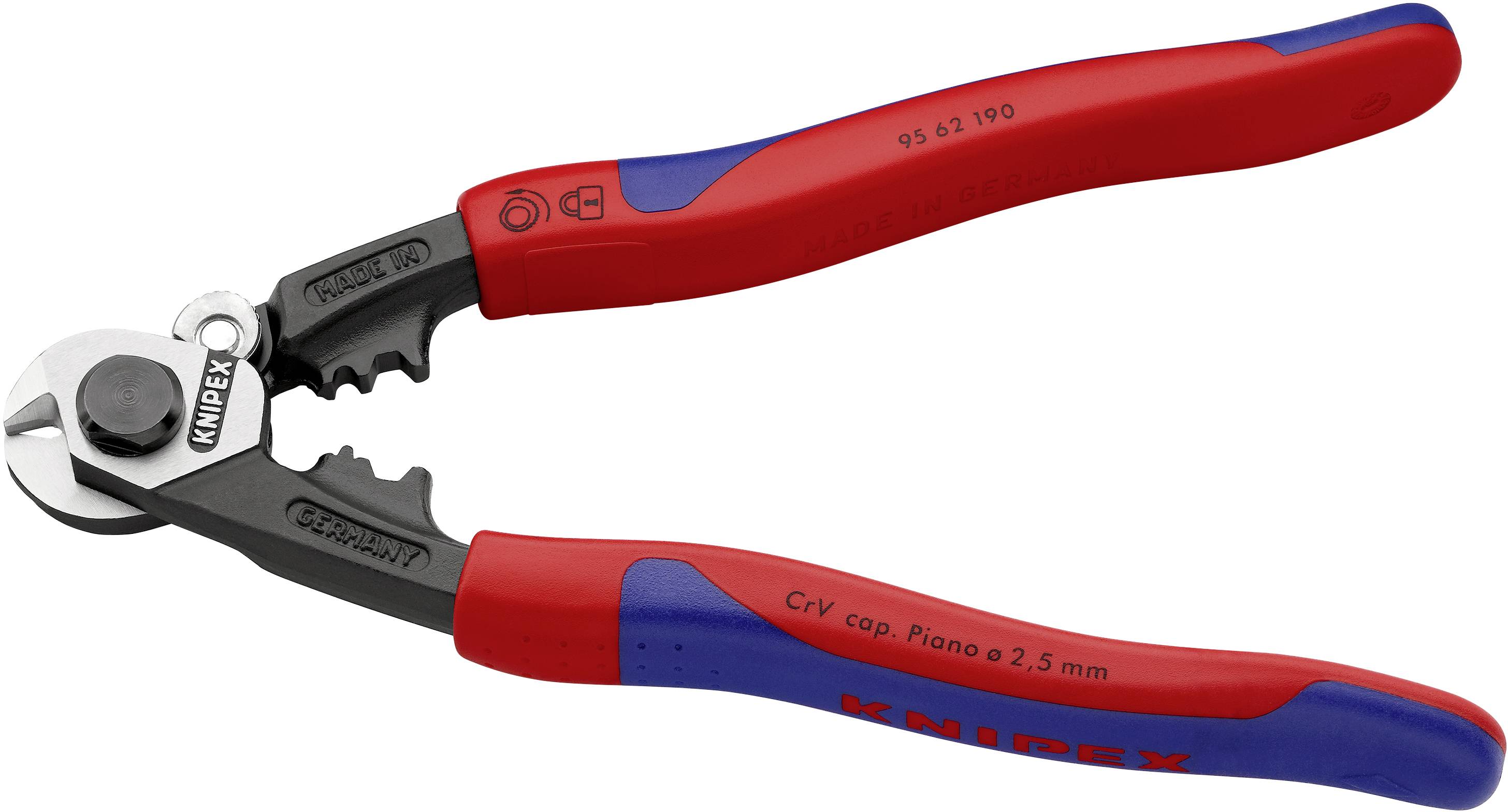 Drótkötélolló 190 mm, kovácsolt, vágóérték: Ø 7 mm, Knipex 95 62 190