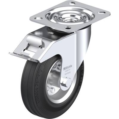 Gumi kerék, acéllemez forgóvillás, kerékfékkel 125MM,felfogótalppal