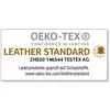 'Oeko-Tex Bőrstandard' Logó. Szöveg: 'Bőrtermékek ellenőrizve káros anyagok tekintetében. www.oeko-tex.com/leatherstandard'.
