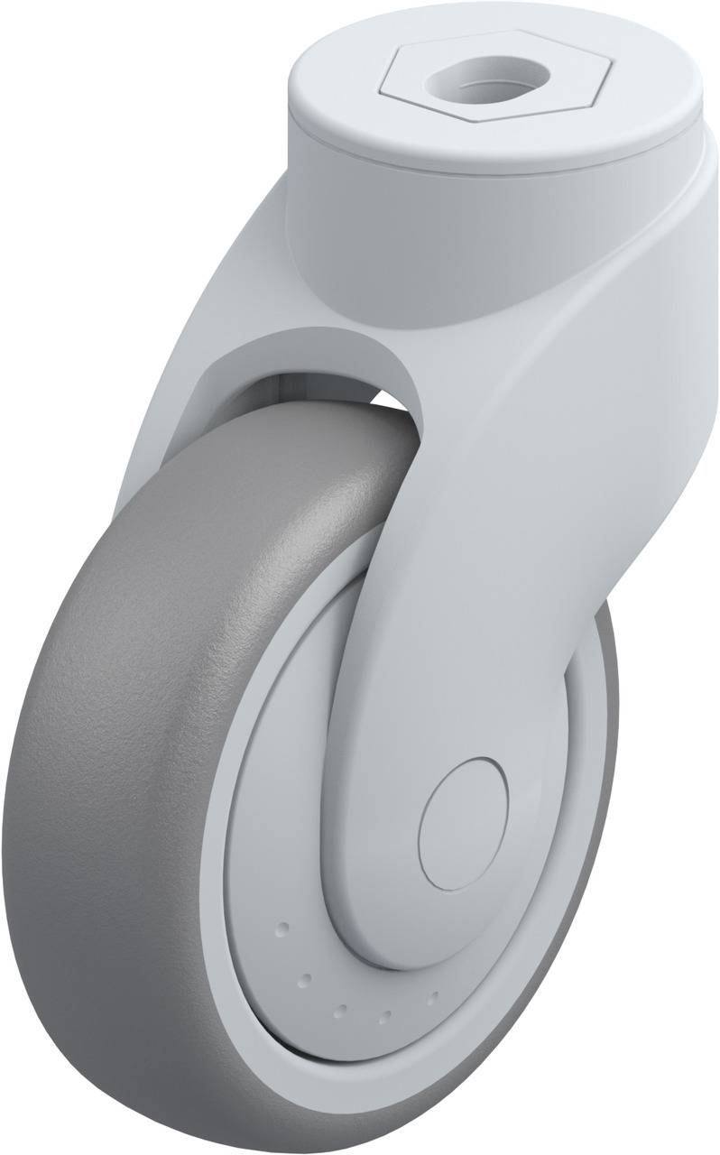 Blickle 744738 100 mm-es formatervezett műanyag terelő görgő, WAVE, kivitel: terelő görgő hátsó furattal