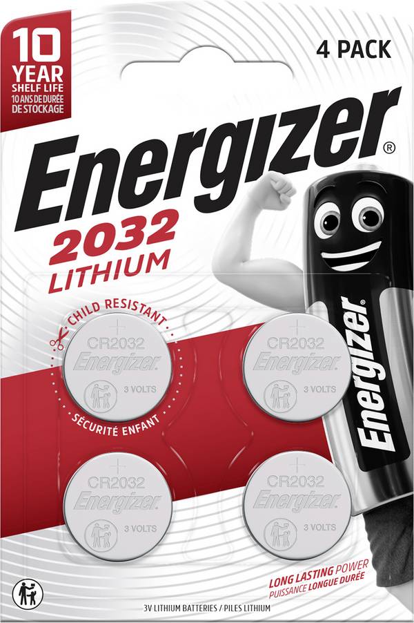 CR2032 lítium gombelem, 3 V, 240 mA, 4 db, Energizer BR2032, DL2032, ECR2032, KCR2032, KL2032, KECR2032, LM2032