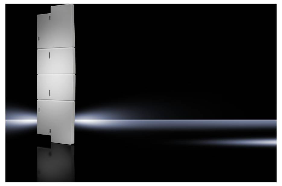 Egy fekete háttér előtt álló ezüstös, szekrényszerű ajtók függőleges sora, amelyet jobbról egy fénysáv világít meg.