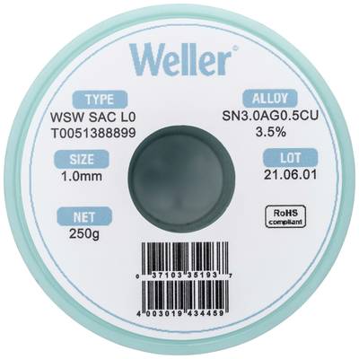 Forrasztóón, ólommentes Weller WSW SAC L0 Sn3.0Ag0.5Cu 250 g 1.0 mm