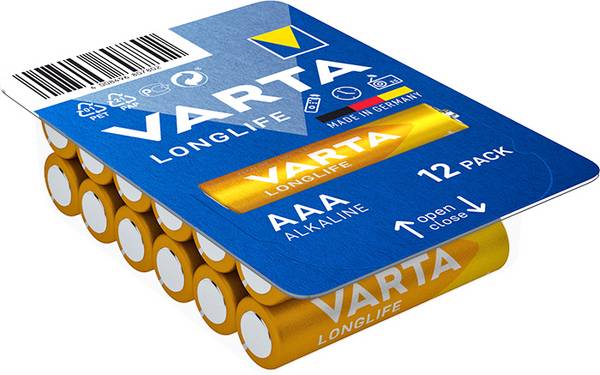 Mikroelem AAA, alkáli mangán, 1,5V, 12 db, Varta Longlife LR03, AAA, LR3, AM4M8A, AM4, S