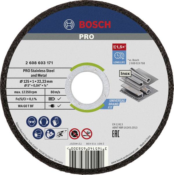 Bosch Accessories  Rapido  2608603255  Vágótárcsa, egyenes  125 mm  10 db  Nemesacél, Fém