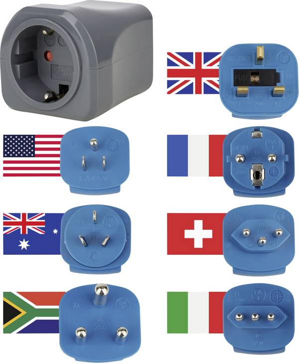 Konnektor átalakító adapter készlet, 7 adapterrel, fekete/kék, Brennenstuhl 1508160