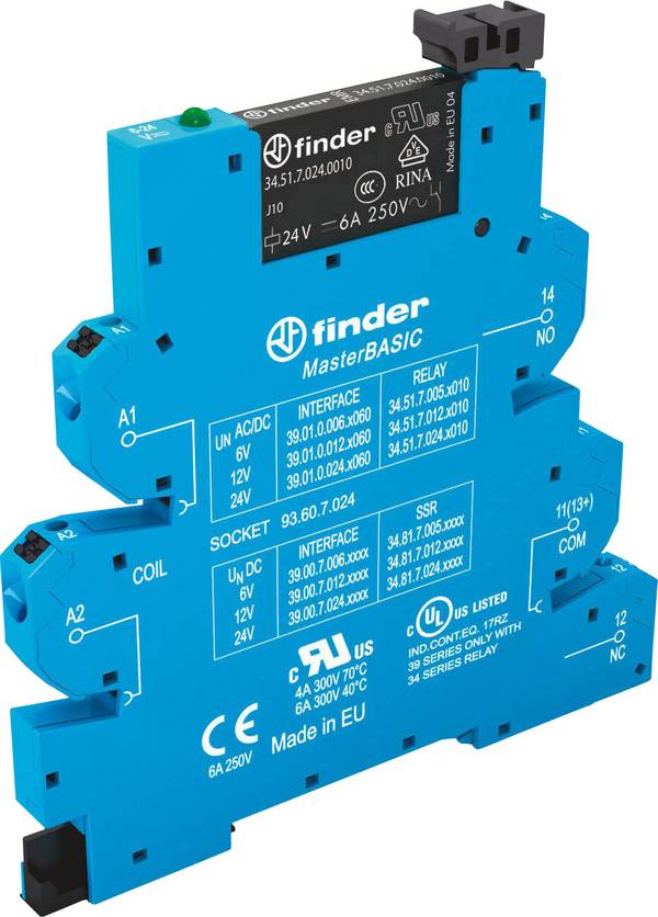 Finder 39.01.0.024.0060 Csatoló relé 24 V/DC, 24 V/AC 6 A 1 váltó 1 db