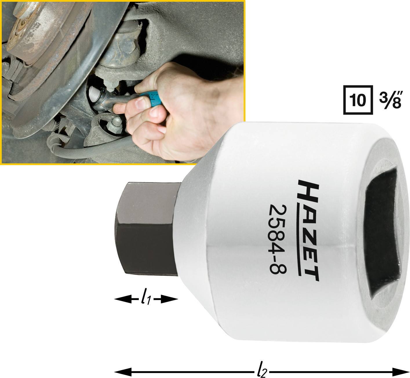 Hazet 2584-8 2584-8 Belső hatlap Féknyereg dugókulcs betét 8 mm 3/8 (10 mm)