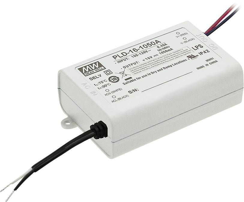 MEAN WELL PLD-16-1050B LED meghajtó Állandó áramú 16 W 1.05 A 12 - 16 V/DC Fényerő-szabályozó nélkül 1 db