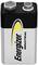 Négyszögletes kialakítású elem, típus: 9 voltos, az 'Energizer Industrial' logóval és sárga villámszimbólummal az elülső oldalán.