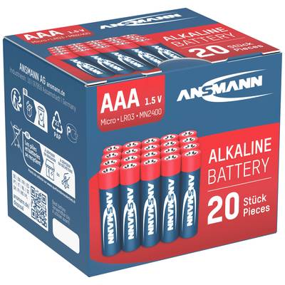Mikroelem AAA, alkáli mangán, 1,5V, 20 db, Ansmann Red-Line LR03, AAA, LR3, AM4M8A, AM4, S