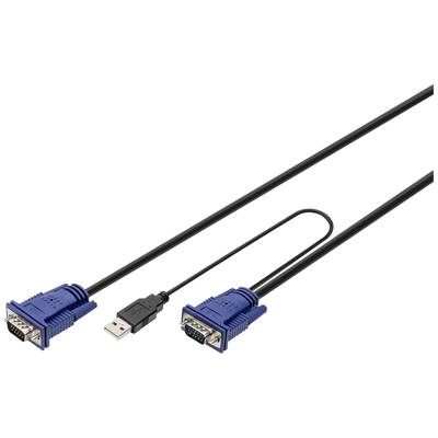 KVM Csatlakozókábel [1x VGA dugó - 2x PS/2 dugó, USB 2.0 dugó, A típus, VGA dugó] 3 m Fekete Digitus