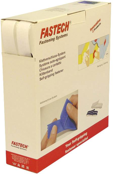 Tépőzár Felragasztható Bolyhos és horgos fél (H x Sz) 25 m x 25 mm Fehér Fastech B25-SKL000025 25 m