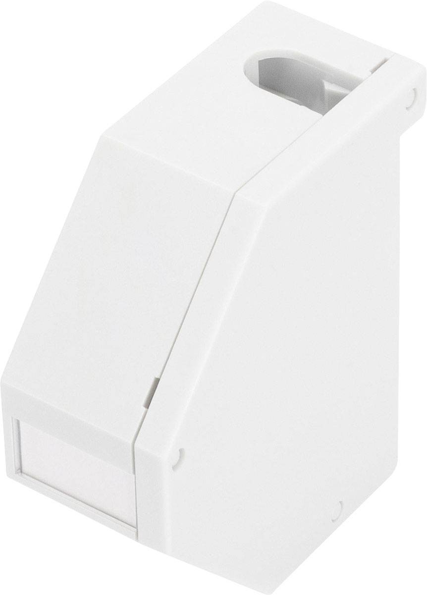 Műanyag ház négyszögletes nyílással a tetején és enyhén döntött előlappal; valószínűleg elektronikai alkatrészek számára.