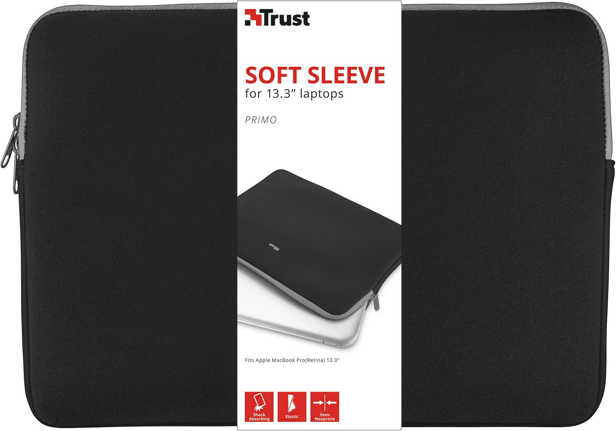 Trust Soft Sleeve 13,3 hüvelykes laptopokhoz. Fekete laptoptáska, alkalmas Apple MacBook Pro/Air típusokhoz.