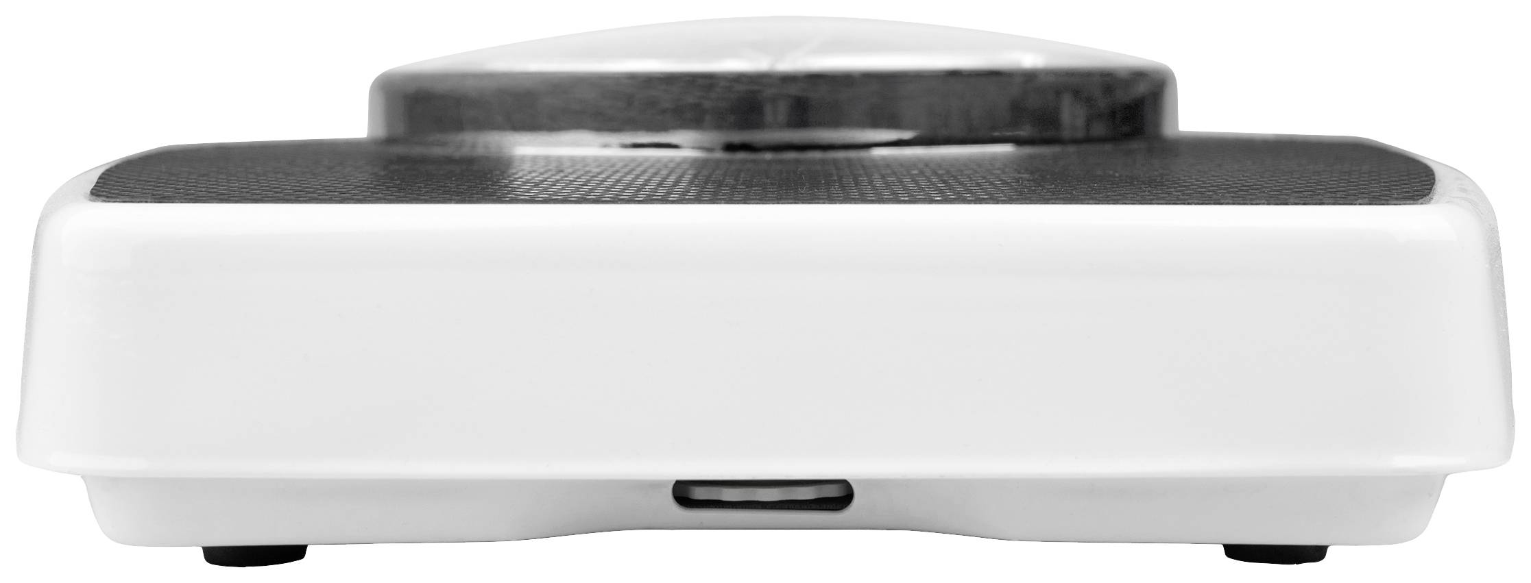 Fehér háztartási készülék digitális kijelzővel fekete felületen. Elölnézeti képen nem láthatók kezelőszervek.