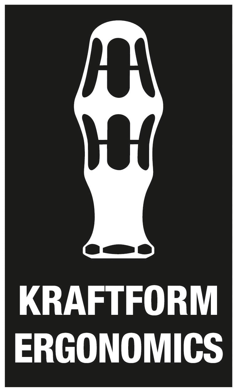 Fekete-fehér logó, fölötte egy ergonomikus fogantyú szimbólummal és alatta a 'Kraftform Ergonomics' felirattal.