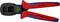 Egy Knipex krimpelő fogó, 97 54 25-ös modell, piros-kék markolattal, AWG 30-20 és 'Micro-Fit' alkalmazásokhoz megfelelő.