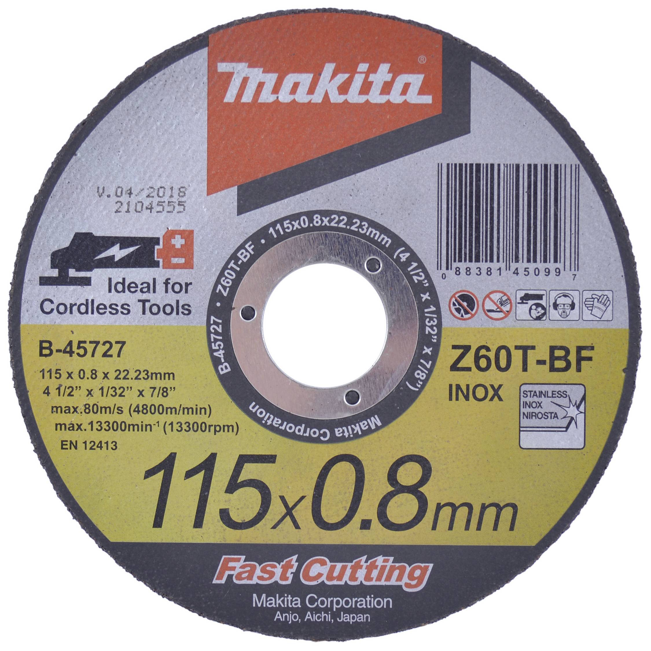 Makita B-45727 Vágótárcsa, egyenes 115 mm 1 db Acél, Nemesacél
