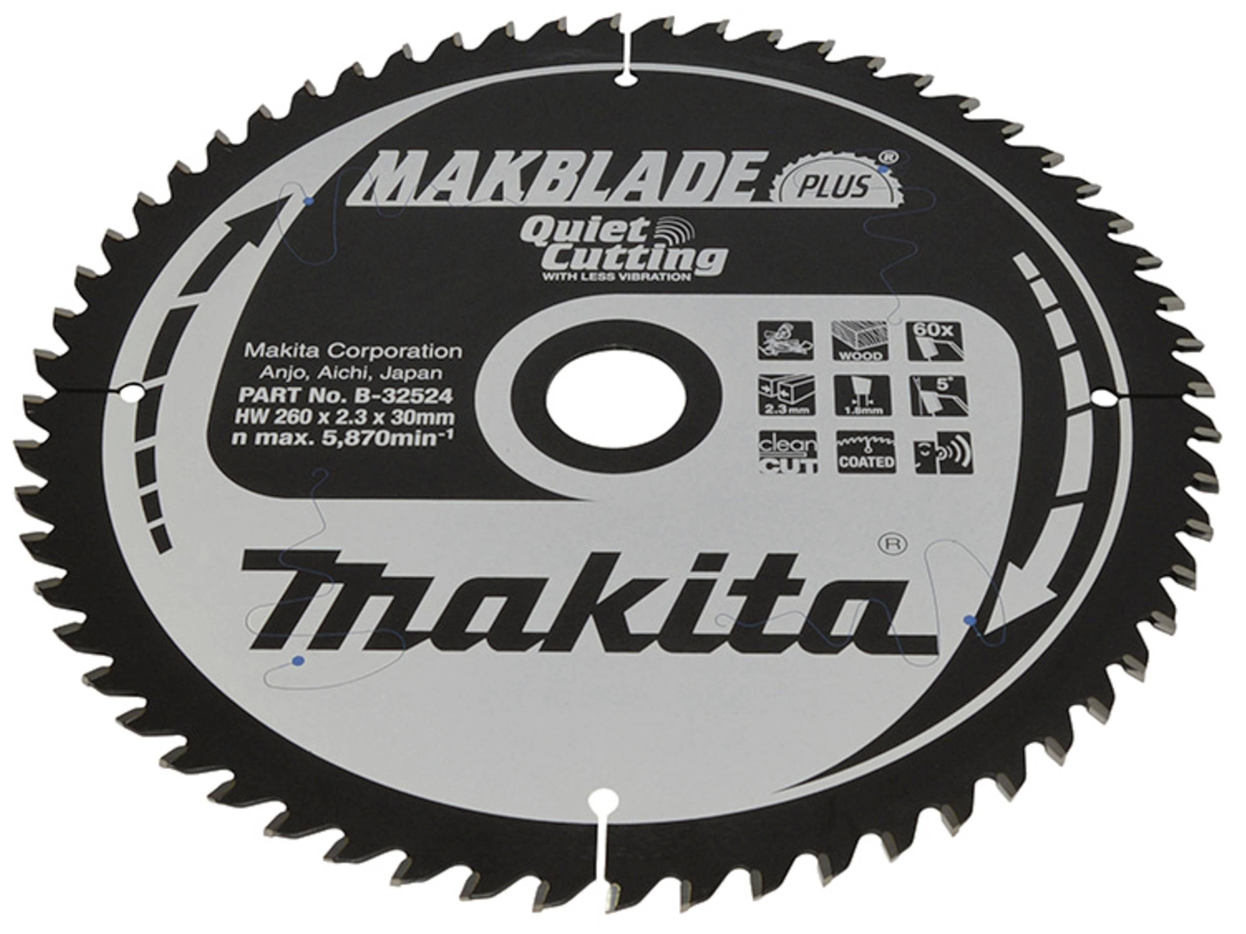 Makita MAKBLADE B-32524 Keményfém körfűrészlap 260 x 30 x 1.8 mm Fogak száma (collonként): 60 1 db