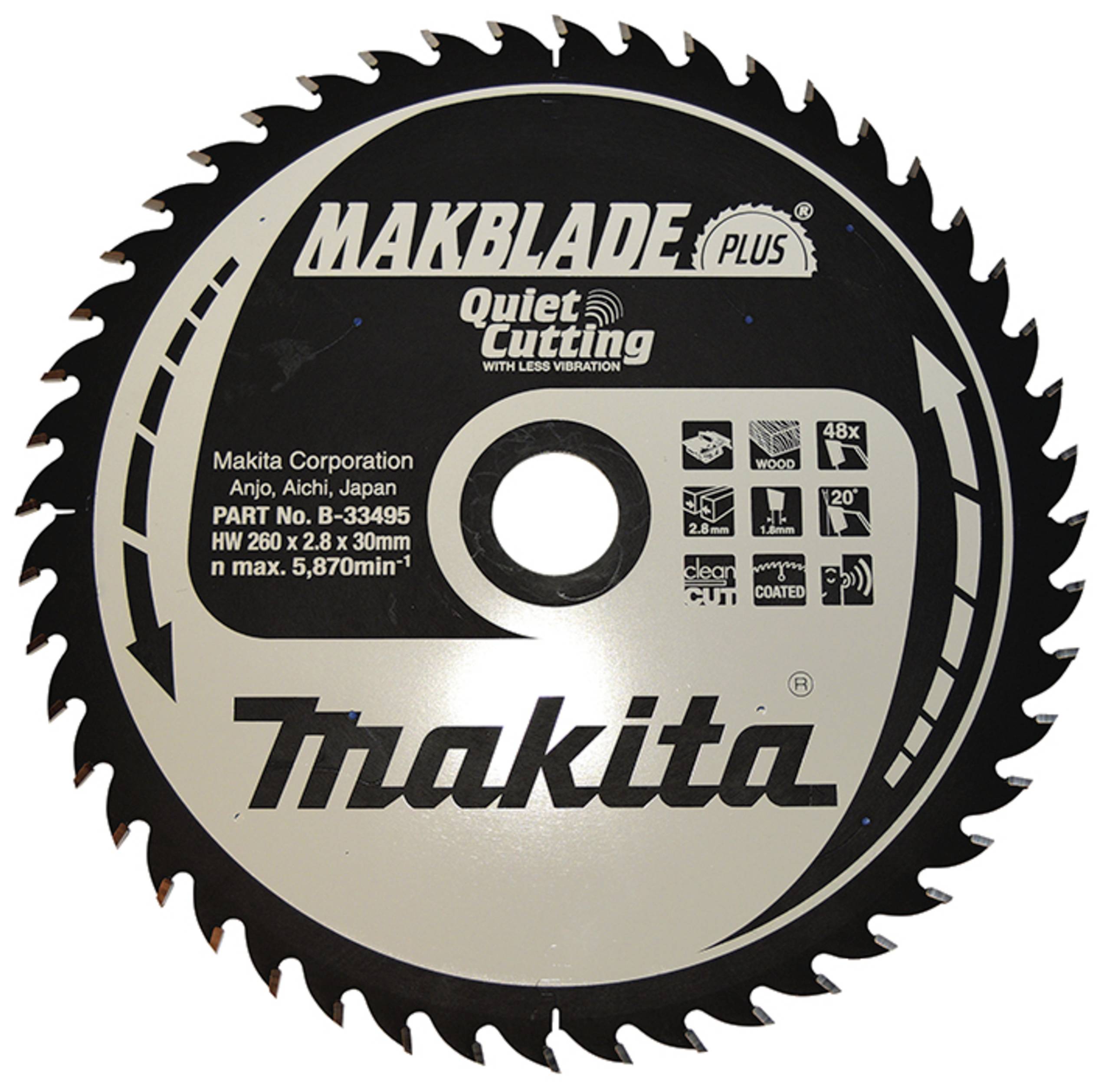 Makita MAKBLADE+ B-33495 Keményfém körfűrészlap 260 x 30 x 1 mm Fogak száma (collonként): 48 1 db