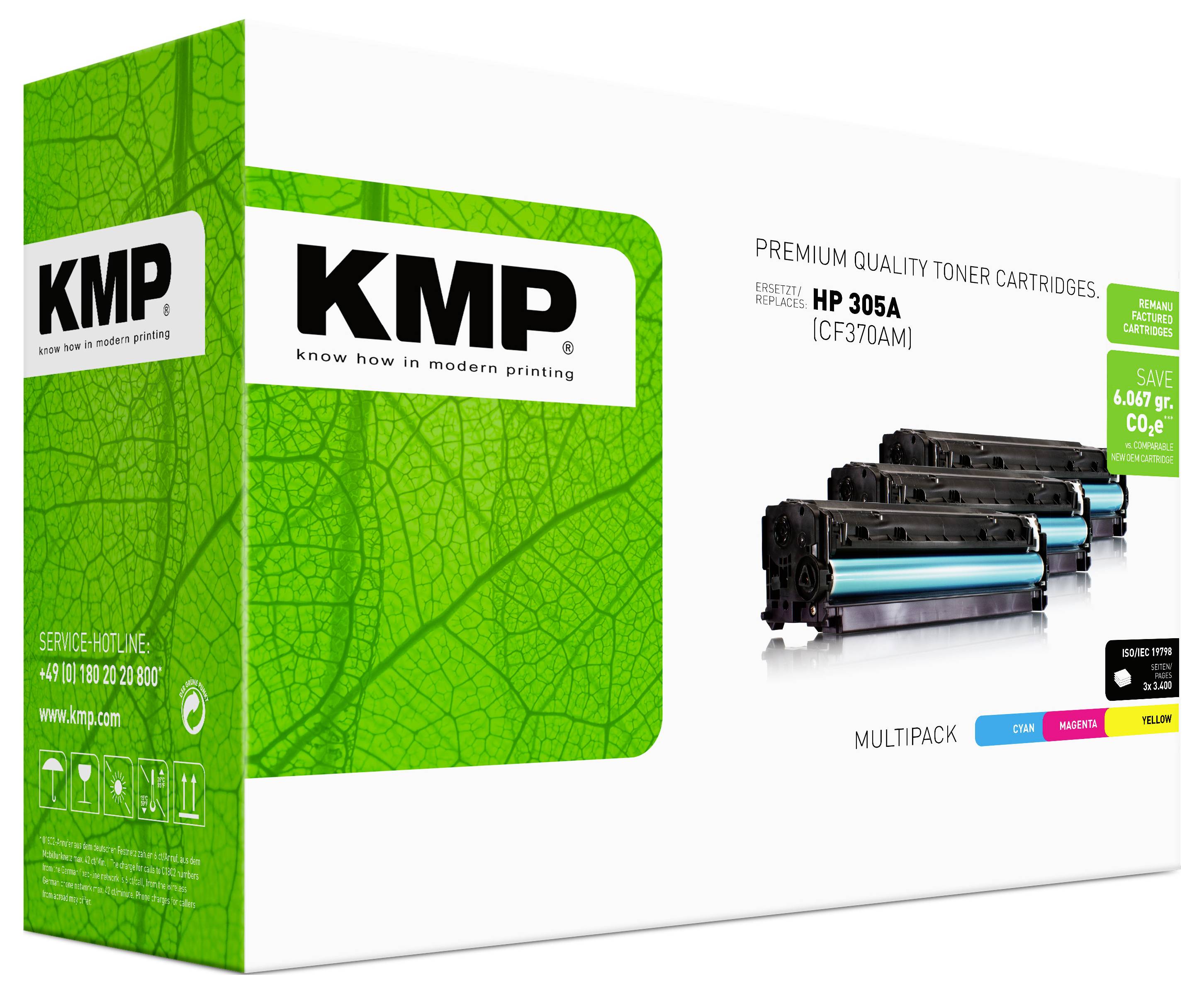 KMP H-T196CMY Toner pack bundle remplace HP 305A, CE411A, CE412A, CE413A cyan, magenta, jaune 3400 pages compatible Cassette de toner — Photo 3 sur 3