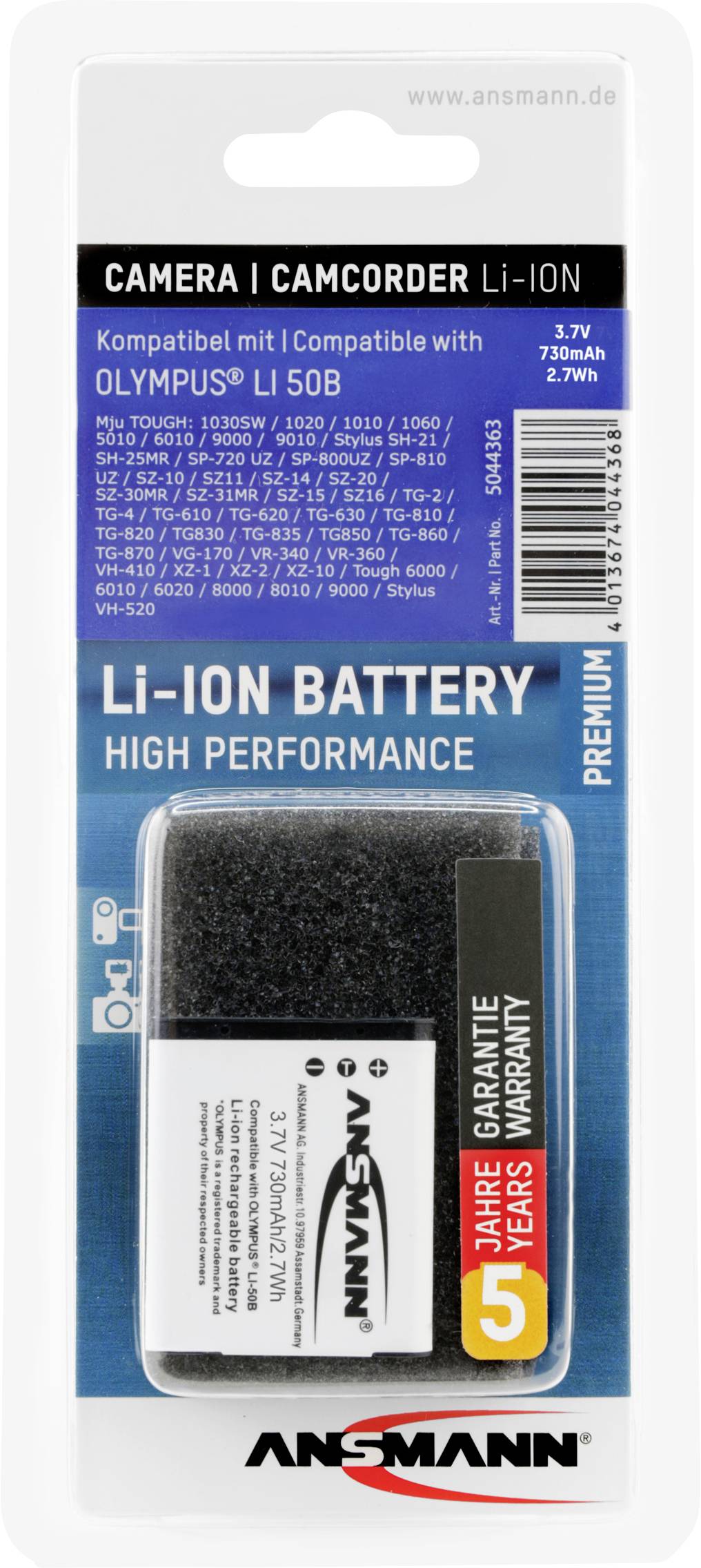 LI-50B Olympus kamera akku 3,7V 850 mAh, Ansmann