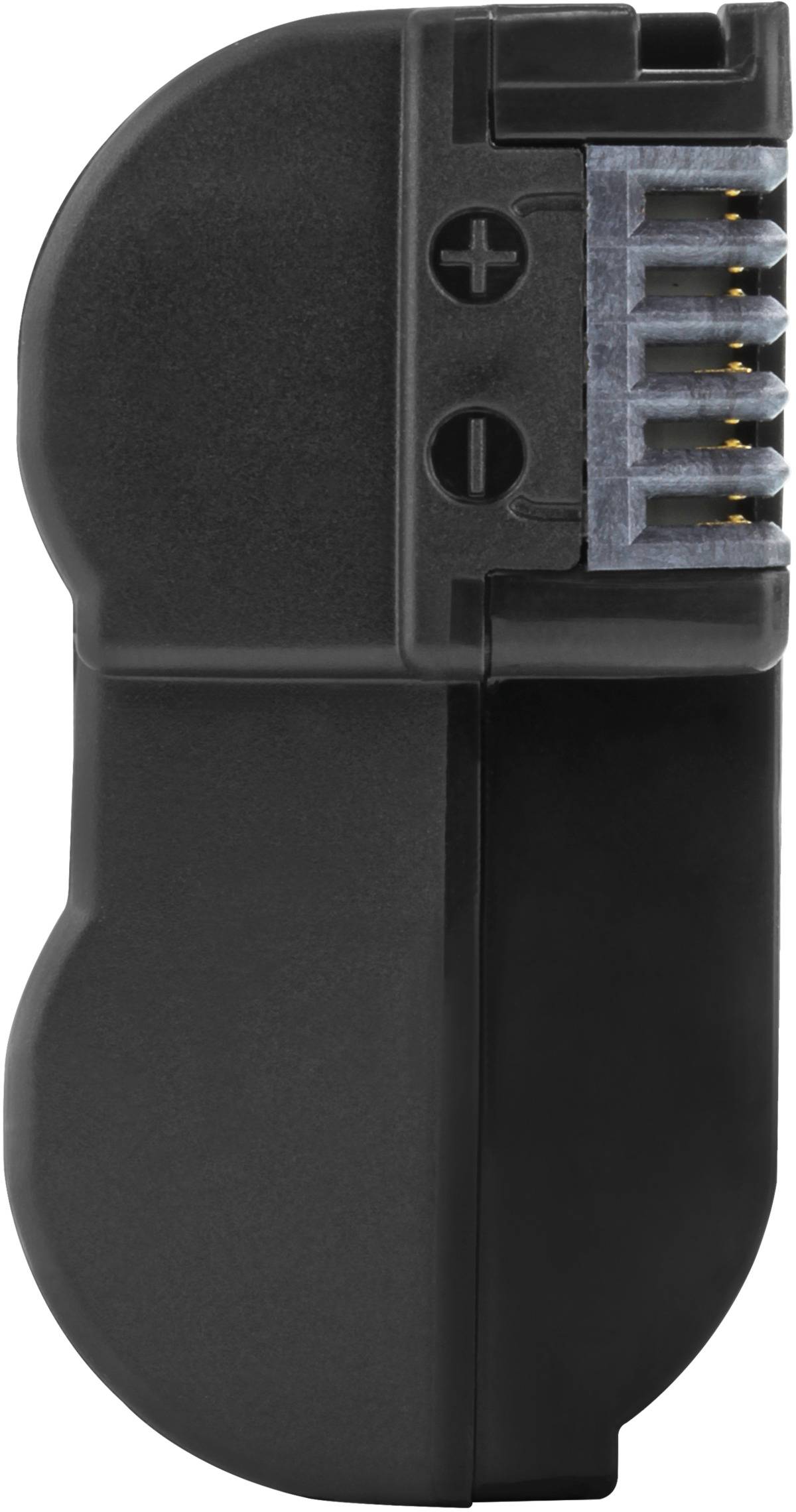 Egy fekete akkumulátor csatlakozókkal, valószínűleg egy elektronikai eszközhöz.