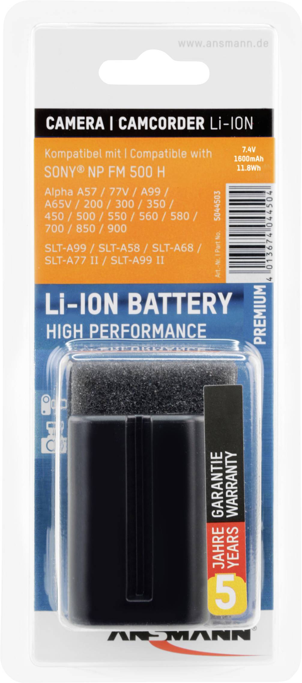NP-FM500H Sony kamera akku 7,4V 1500 mAh, Ansmann