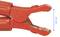 Piros krokodil csipesz, 30 mm hosszú, nyitott állapotban.