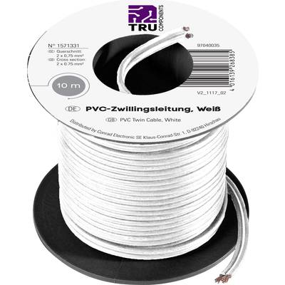 PVC huzal 2 x 0,75 mm², fehér, 10 m, Tru Components