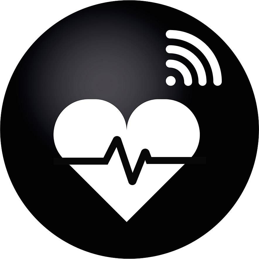 Szívszimbólum EKG-vonallal és vezeték nélküli jellel.