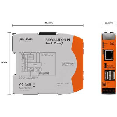 SPS/PLC vezérlőegység 12 V, 24 V, Kunbus RevPi Core 3 PR100257