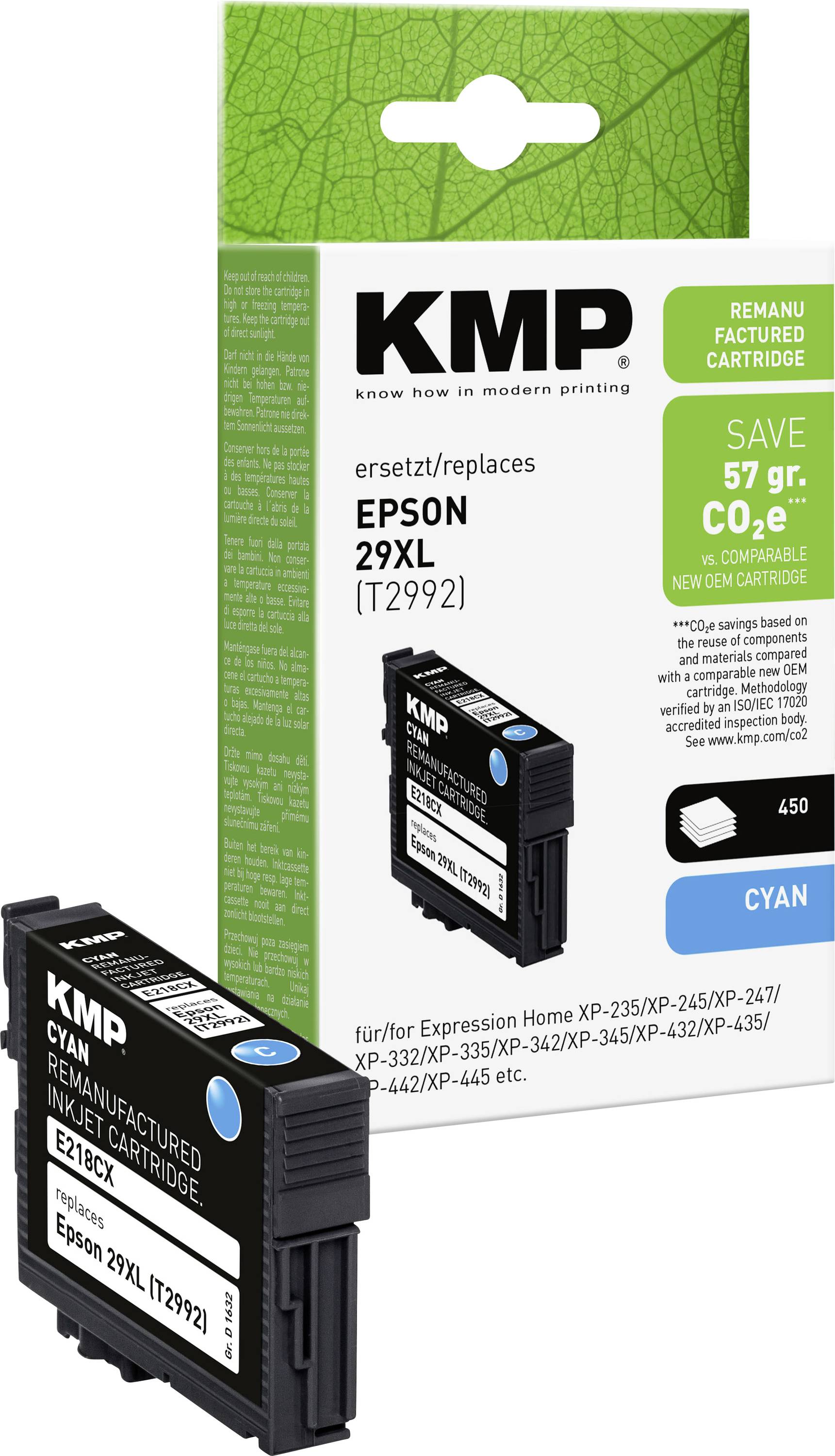 KMP Tinta helyettesíti Epson 29XL, T2992 Kompatibilis Cián E218CX 1632,4003