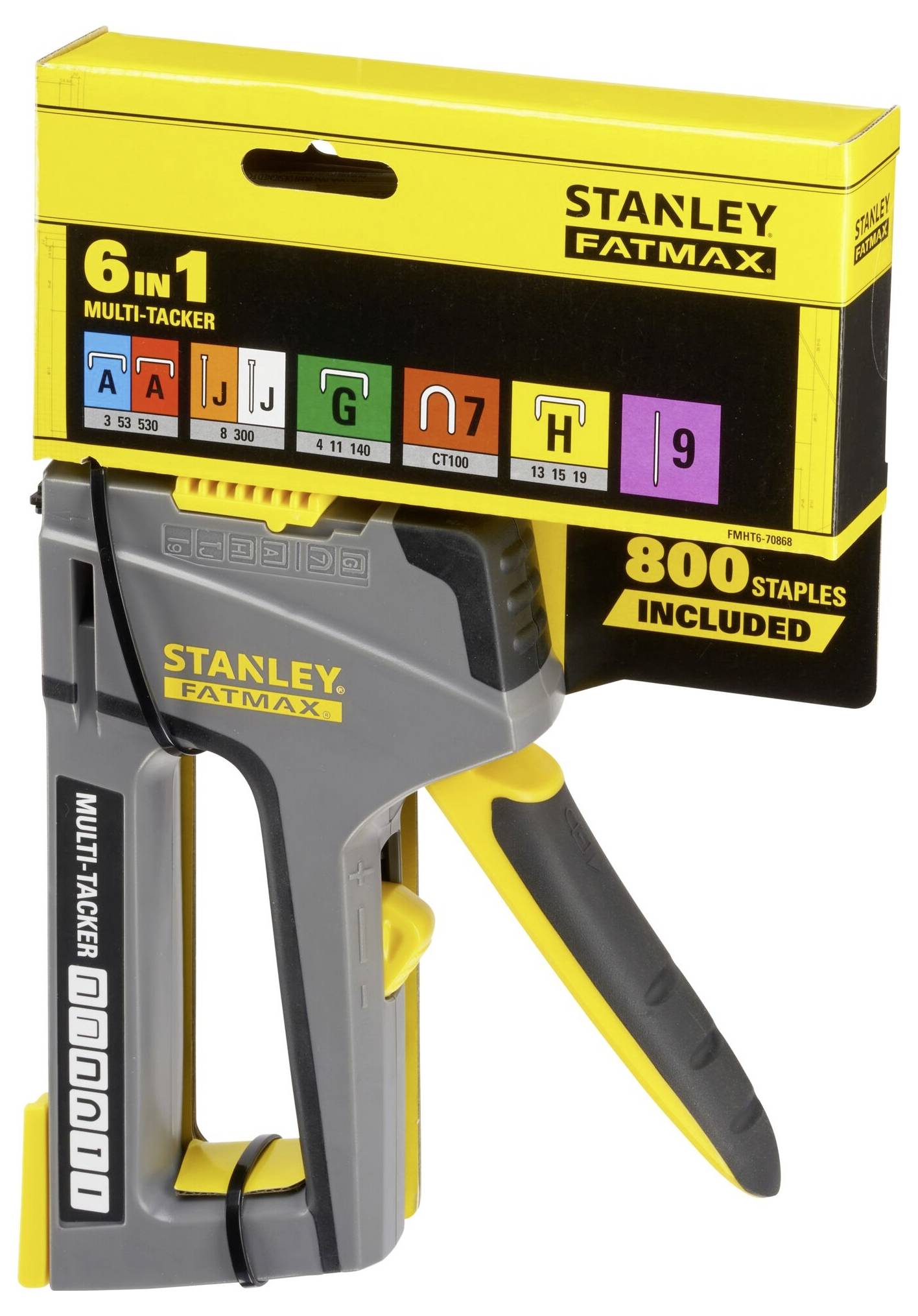 Stanley Fatmax 6 az 1-ben tűzőgép méretjelzővel, 800 kapoccsal, különböző rögzítési méretekhez alkalmas.