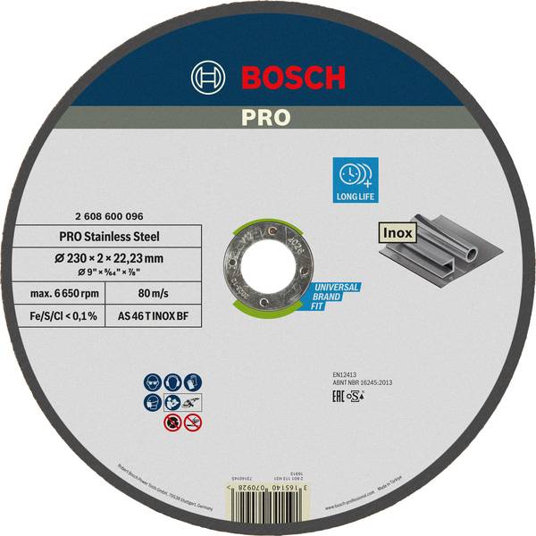 Bosch Accessories  AS 46 T Inox BF  2608600096  Vágótárcsa, egyenes  230 mm  1 db  Acél, Nemesacél