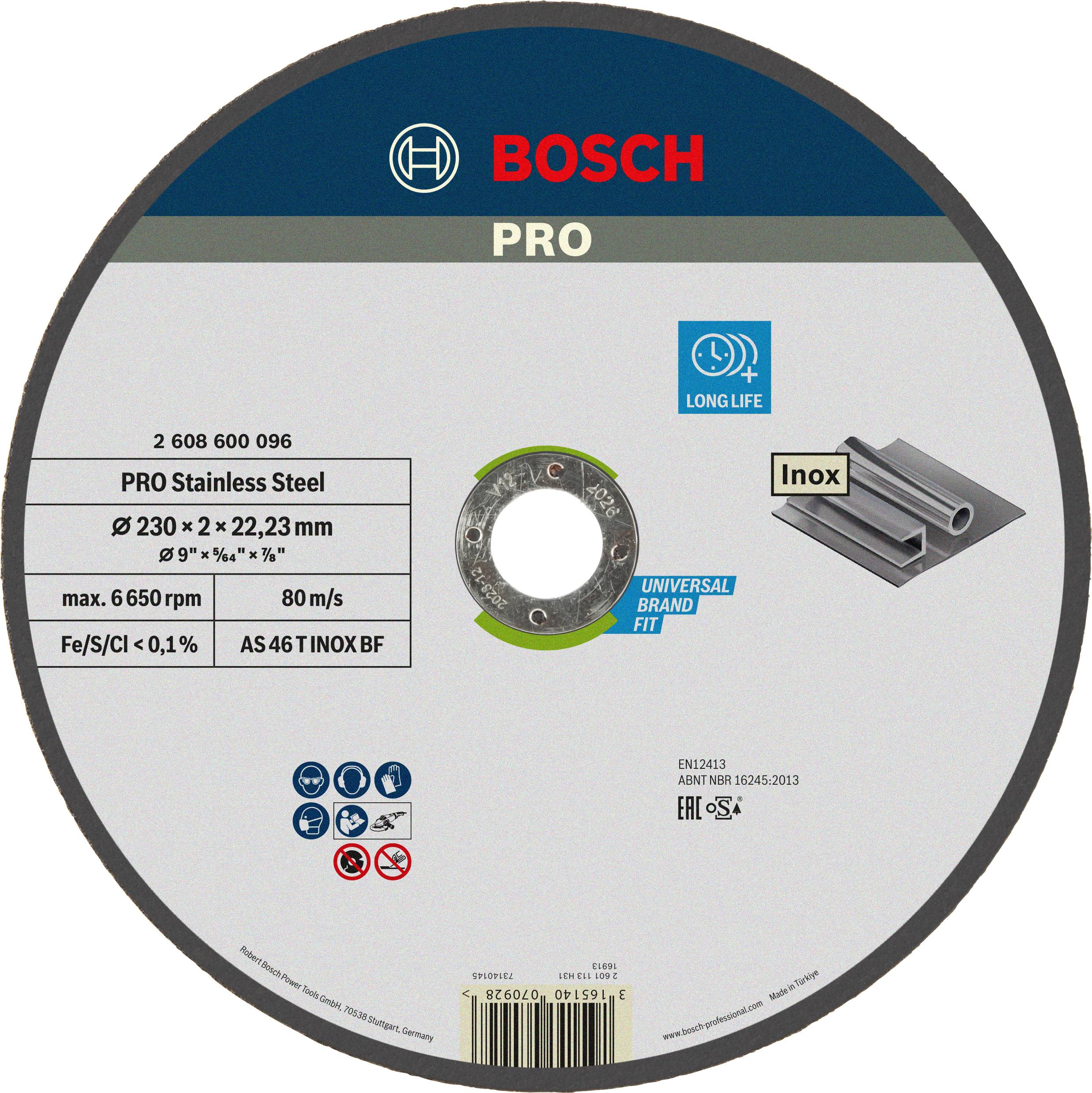 Bosch Accessories AS 46 T Inox BF 2608600096 Vágótárcsa, egyenes 230 mm 1 db Acél, Nemesacél