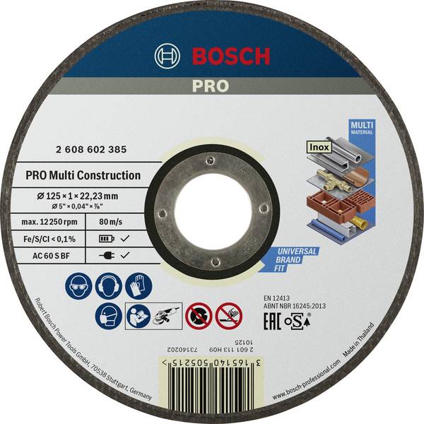 Bosch Accessories  ACS 60 V BF  2608602385  Vágótárcsa, egyenes  125 mm  1 db  Fém, Nemesacél, Színesfém, Kő, Márvány, Műanyag